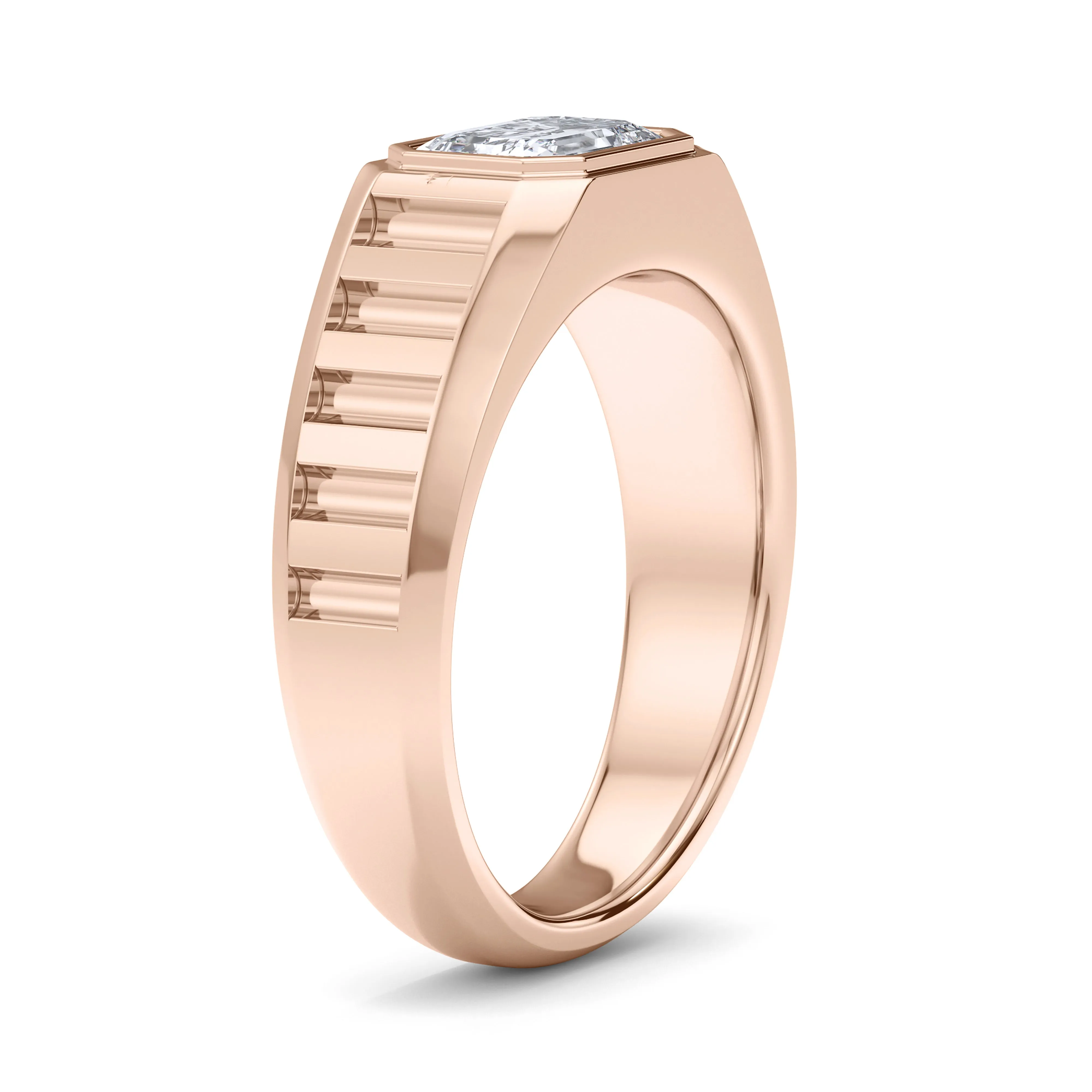 Emerald Lab Grown Diamond Fluted Signet Ring