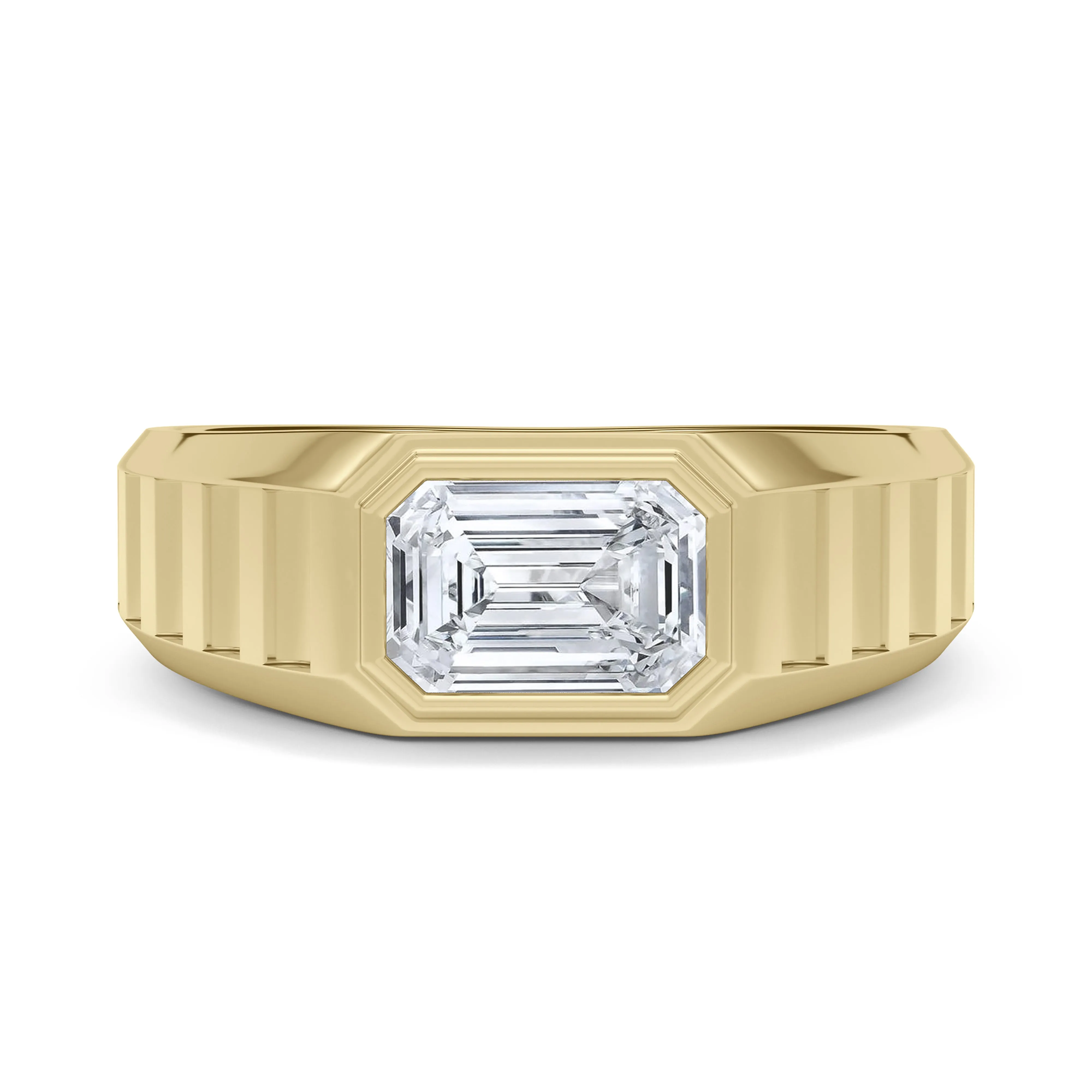 Emerald Lab Grown Diamond Fluted Signet Ring