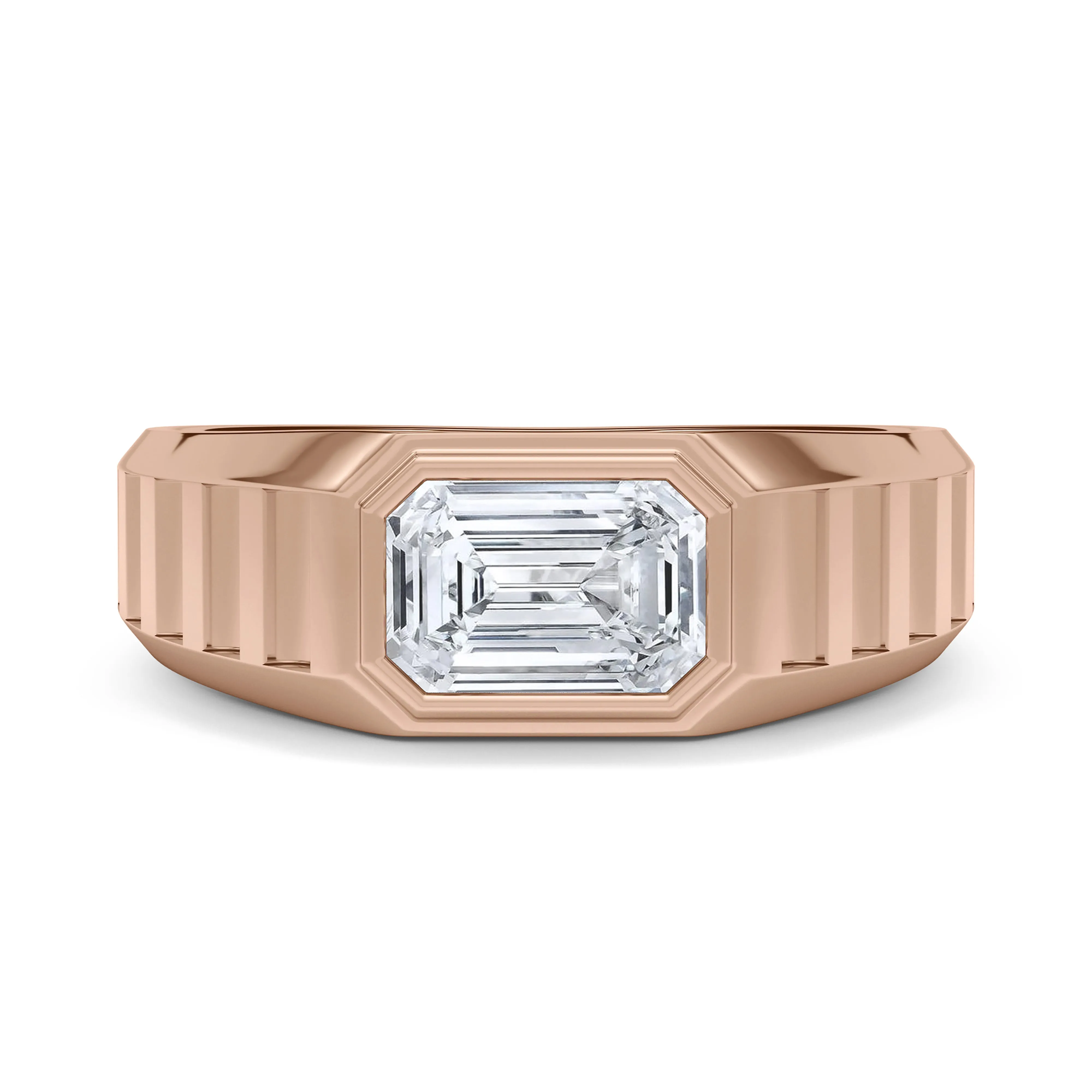 Emerald Lab Grown Diamond Fluted Signet Ring