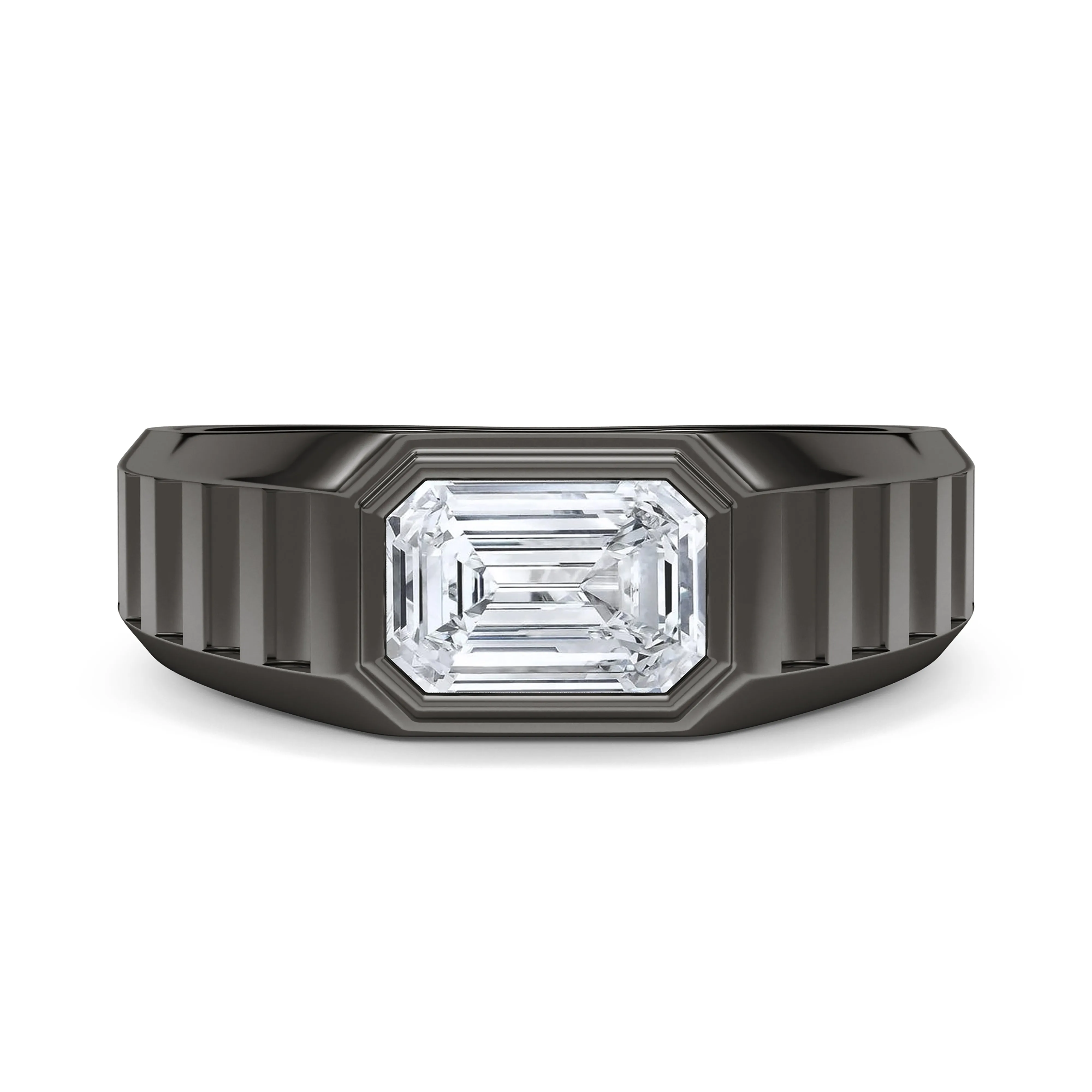 Emerald Lab Grown Diamond Fluted Signet Ring