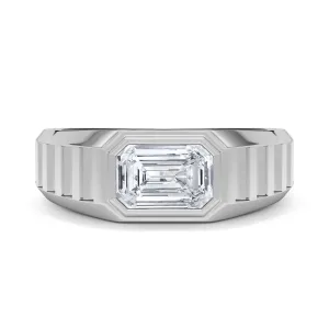Emerald Lab Grown Diamond Fluted Signet Ring