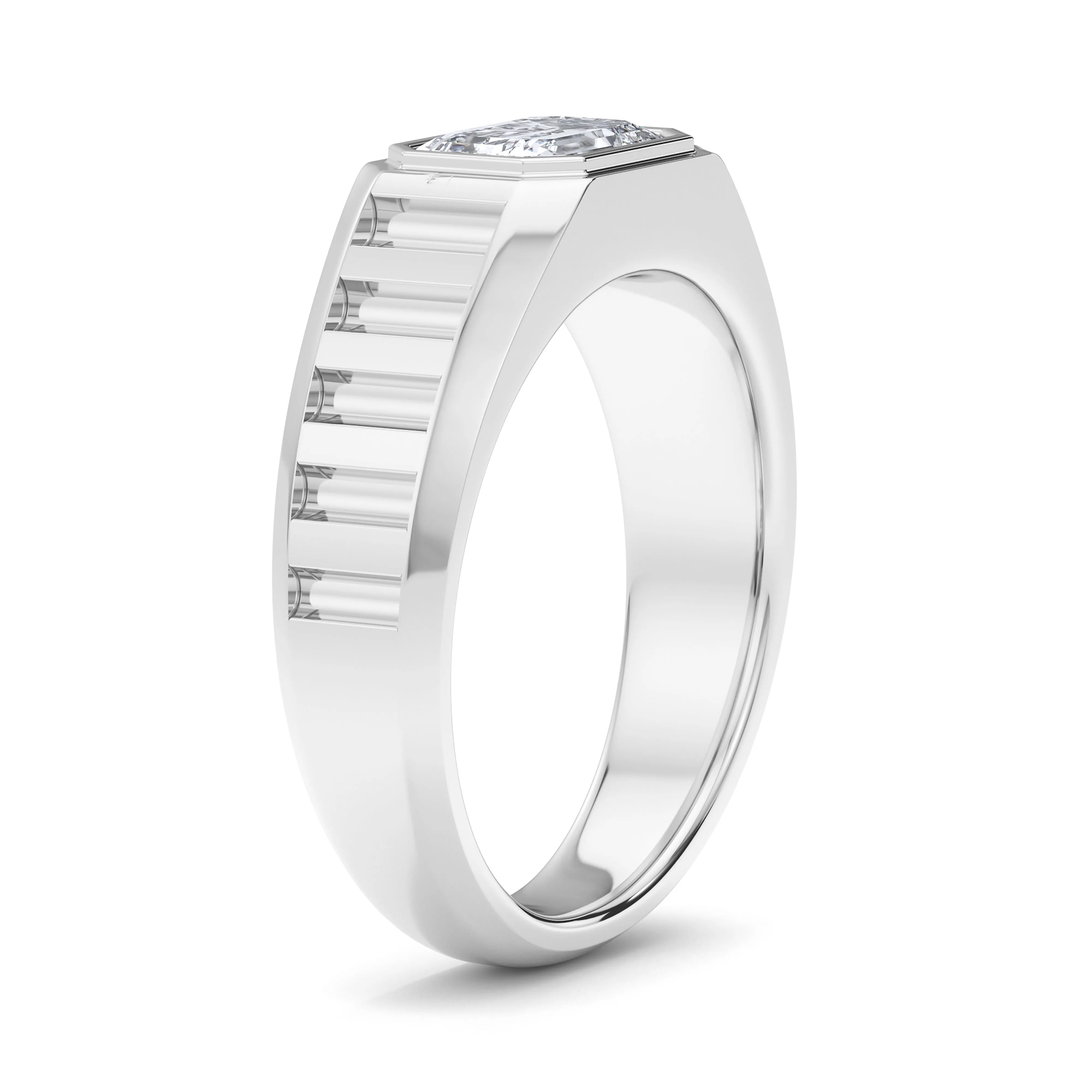 Emerald Lab Grown Diamond Fluted Signet Ring