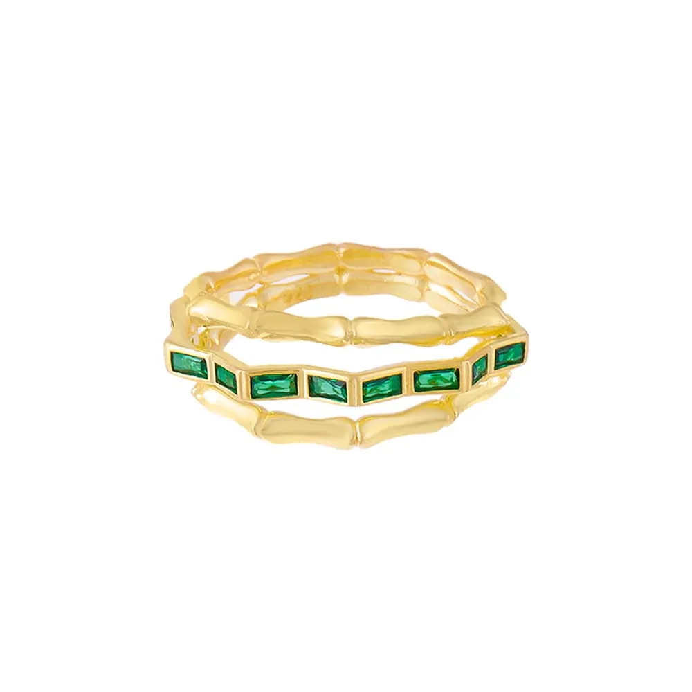 Emerald Triple Row Bamboo Ring