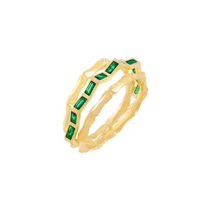 Emerald Triple Row Bamboo Ring