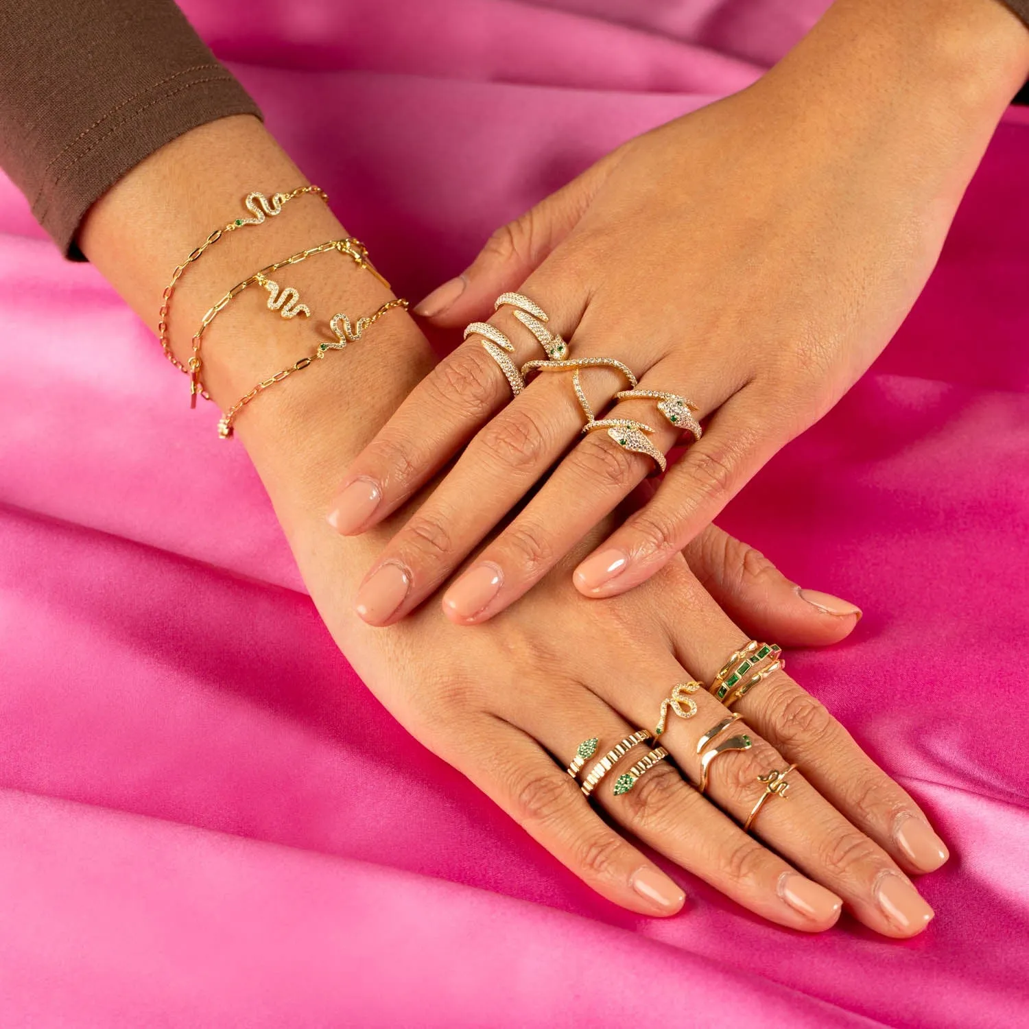 Emerald Triple Row Bamboo Ring