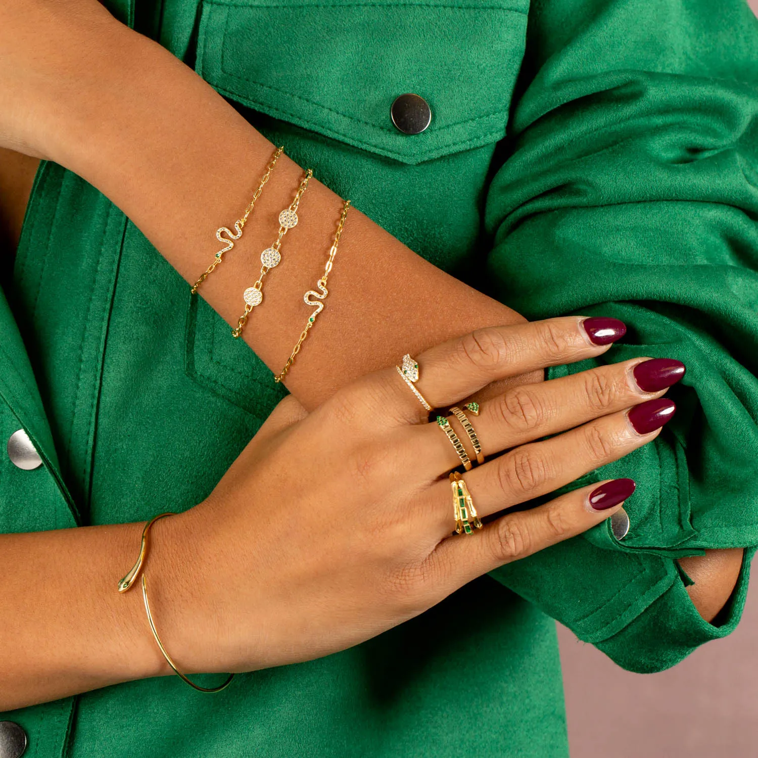Emerald Triple Row Bamboo Ring