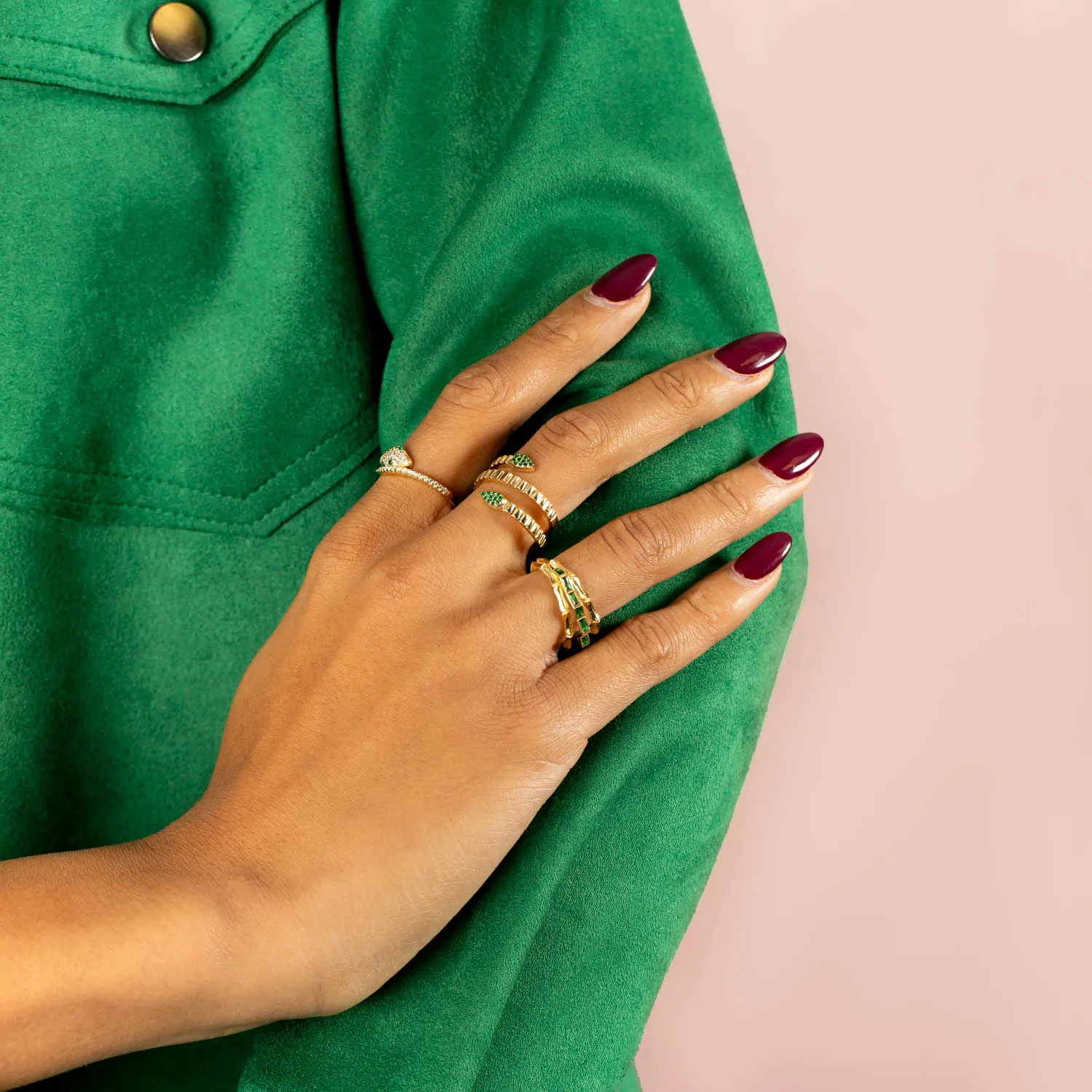 Emerald Triple Row Bamboo Ring