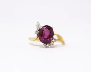 Estate Garnet Diamond Ring - 18k