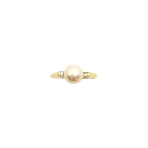 Estate Pearl & Diamond Gold Ring