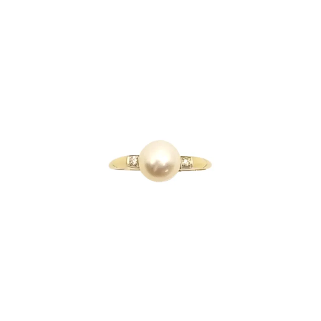 Estate Pearl & Diamond Gold Ring