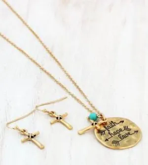 Faith Hope Love Necklace Set (Goldtone)