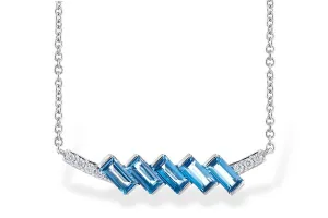 Fancy Cut Blue Topaz & Diamond Geometric Pendant with Chain