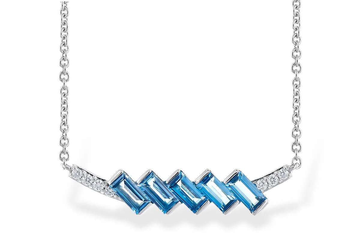 Fancy Cut Blue Topaz & Diamond Geometric Pendant with Chain