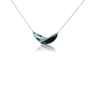 Fancy Cut London Blue Topaz, Swiss Blue Topaz & Diamond Geometric Pendant with Chain