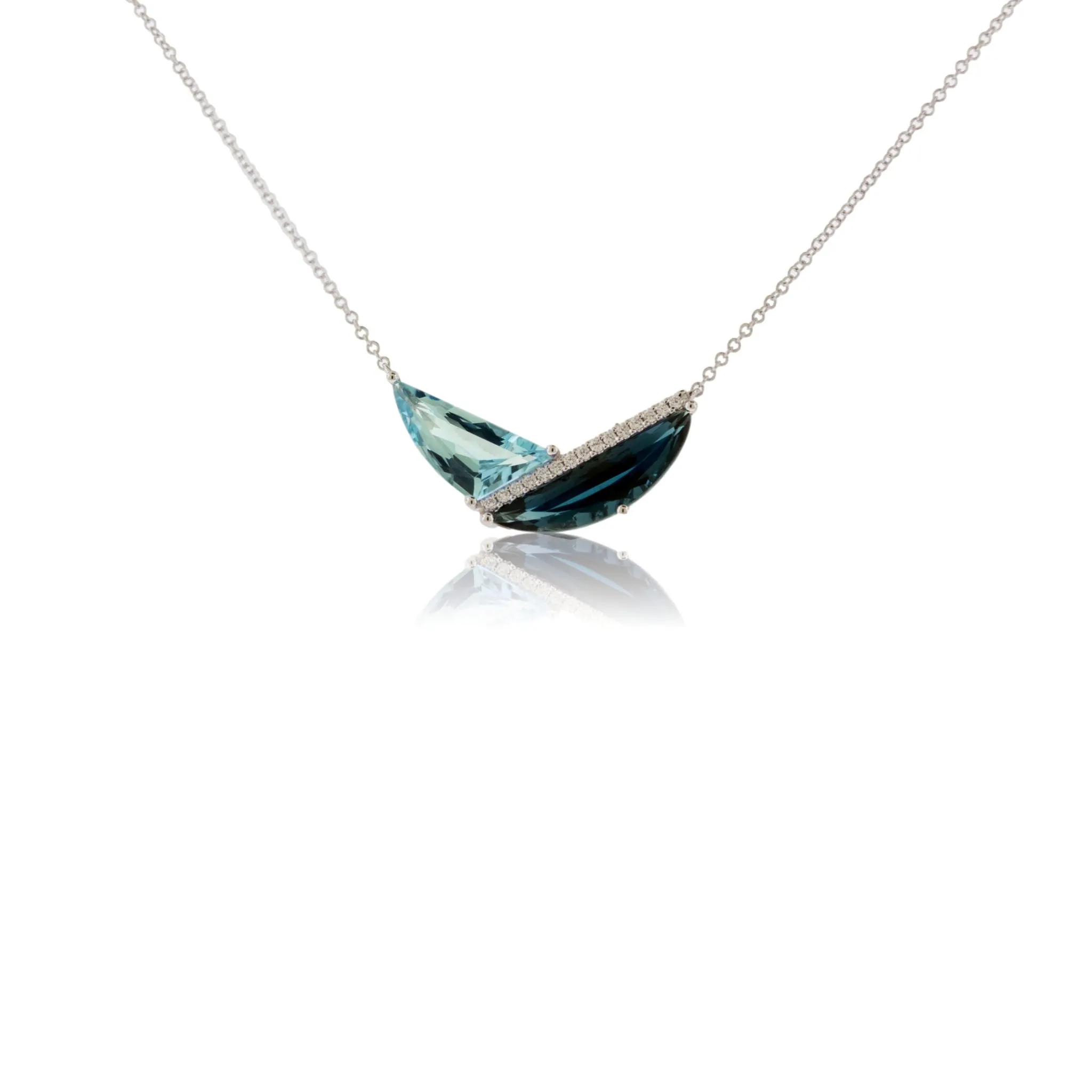 Fancy Cut London Blue Topaz, Swiss Blue Topaz & Diamond Geometric Pendant with Chain