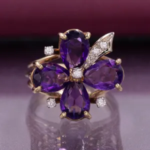 Fine Amethyst & Diamond Clover Ring