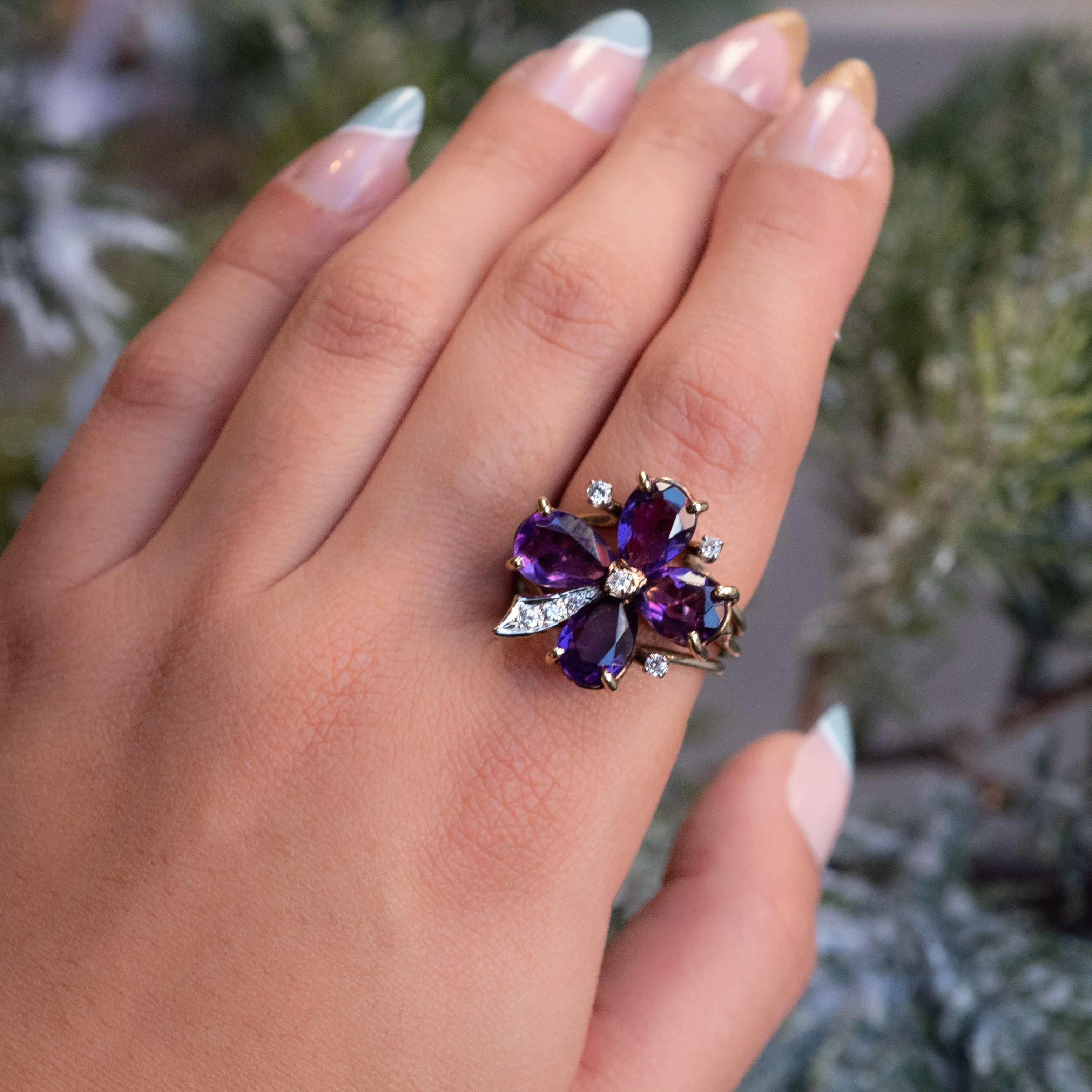 Fine Amethyst & Diamond Clover Ring