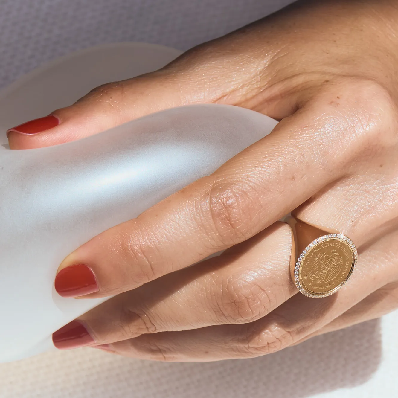 Fine Vintage Coin Ring with White Pavé Diamonds