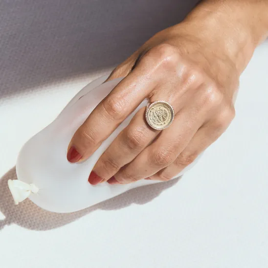 Fine Vintage Coin Ring with White Pavé Diamonds