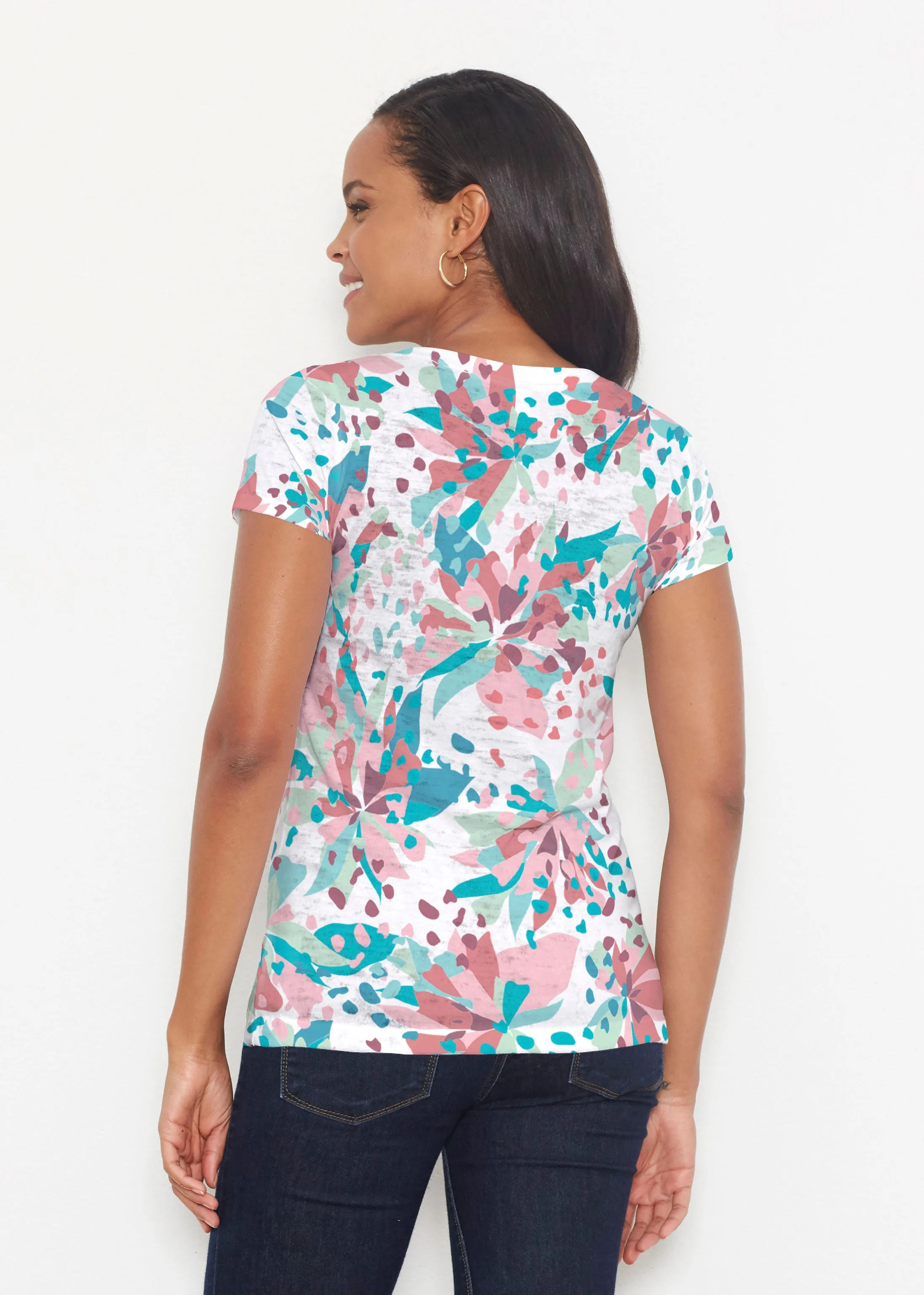 Floral Leopard Teal (7838) ~ Short Sleeve Scoop Shirt