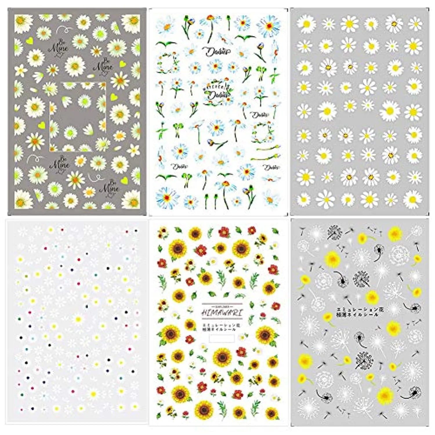 Flowers Nail Art Stickers Decals Nail Supplies 12 Sheets Sunflower Daisy Nail Sticker for Design Decoration Sunflower 3D Self-Adhesive Decals for Nail Manicure Design