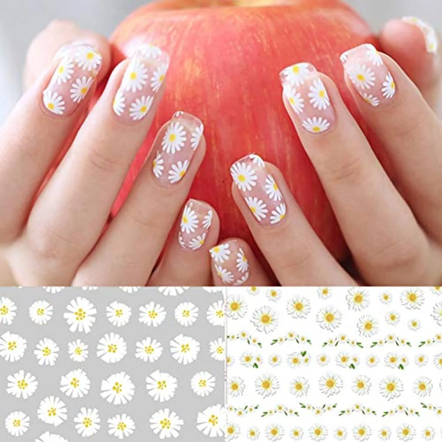 Flowers Nail Art Stickers Decals Nail Supplies 12 Sheets Sunflower Daisy Nail Sticker for Design Decoration Sunflower 3D Self-Adhesive Decals for Nail Manicure Design