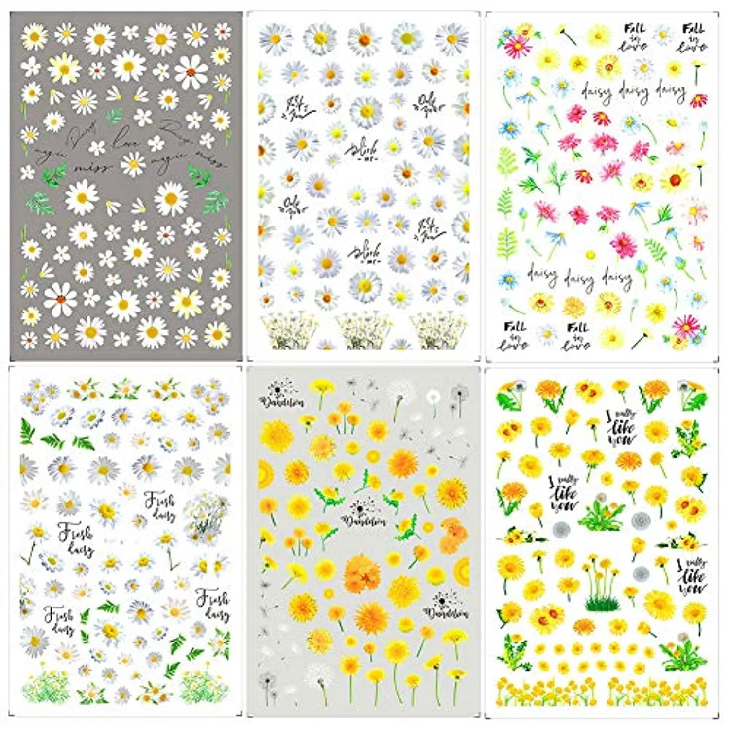Flowers Nail Art Stickers Decals Nail Supplies 12 Sheets Sunflower Daisy Nail Sticker for Design Decoration Sunflower 3D Self-Adhesive Decals for Nail Manicure Design