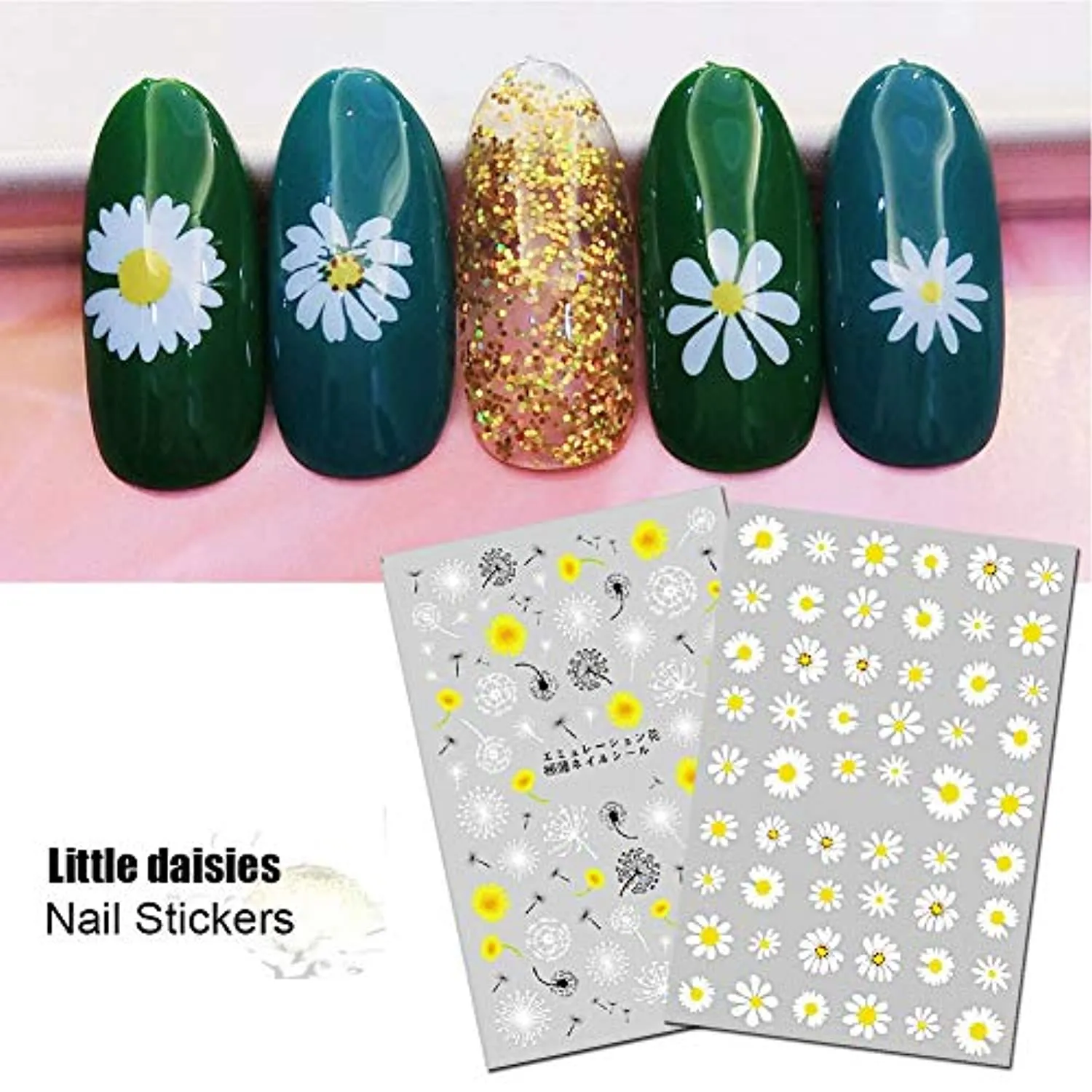 Flowers Nail Art Stickers Decals Nail Supplies 12 Sheets Sunflower Daisy Nail Sticker for Design Decoration Sunflower 3D Self-Adhesive Decals for Nail Manicure Design
