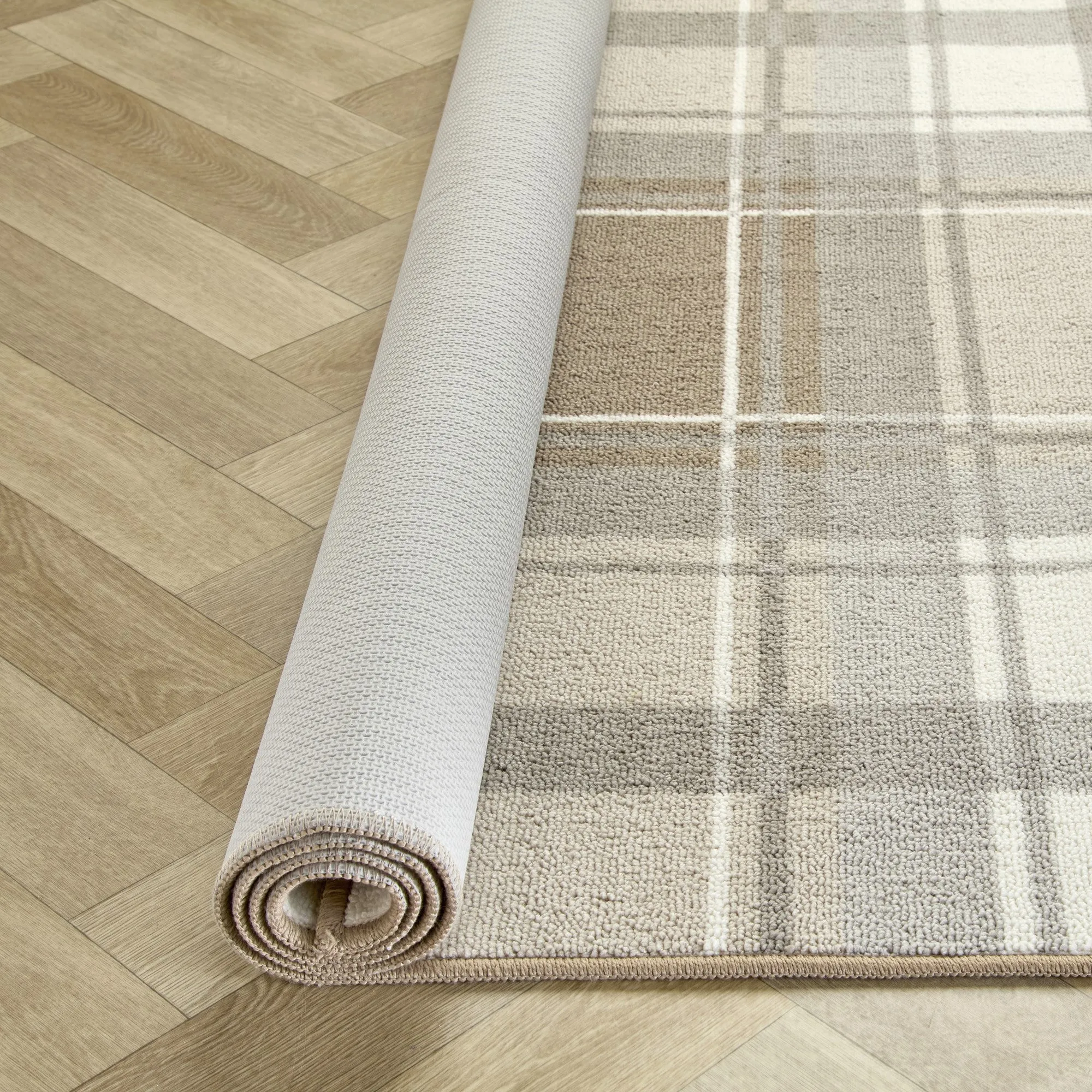 Fusion Balmoral Check Washable Rug - Natural