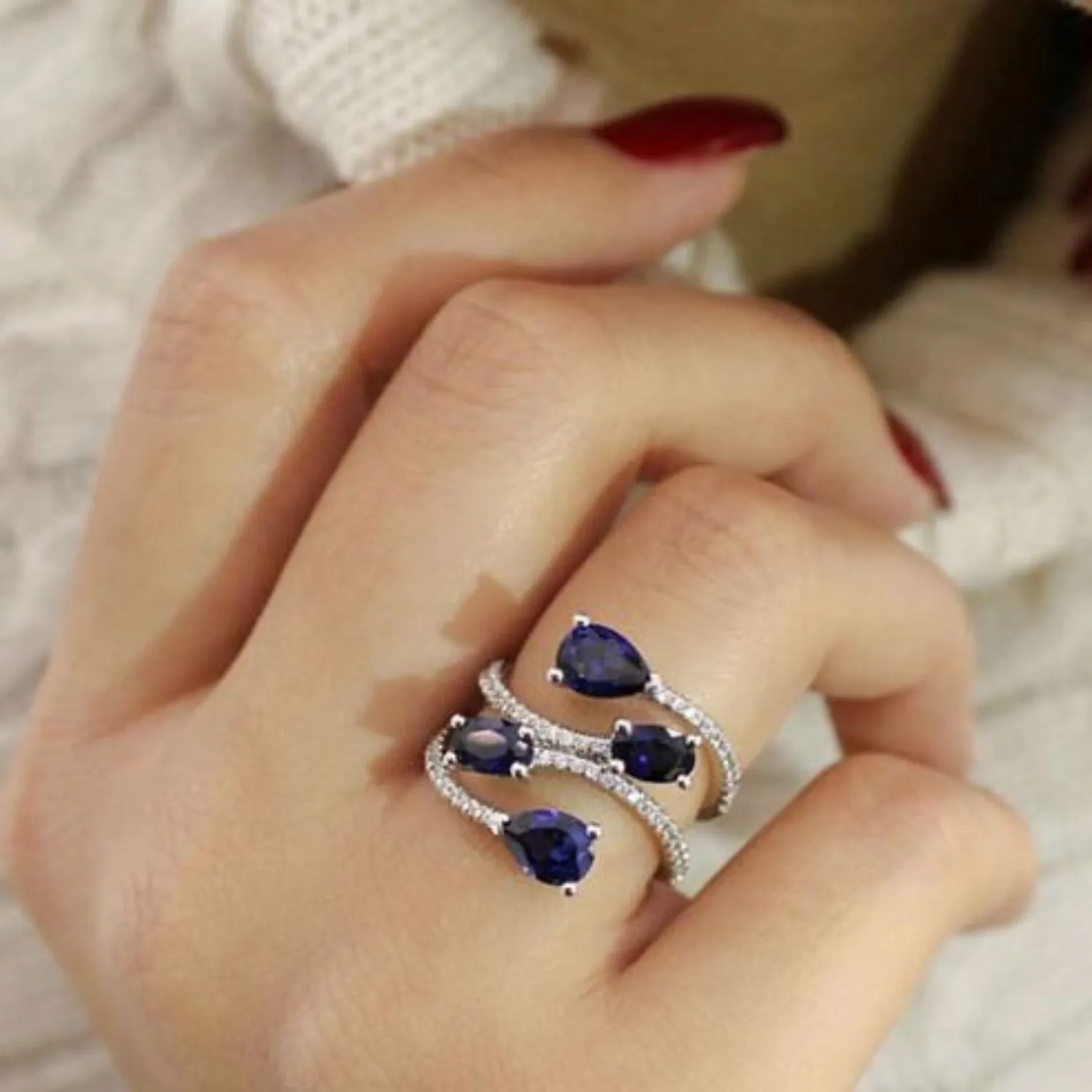Gabriel & Co. Blue Sapphire & Diamond Right Hand Ring