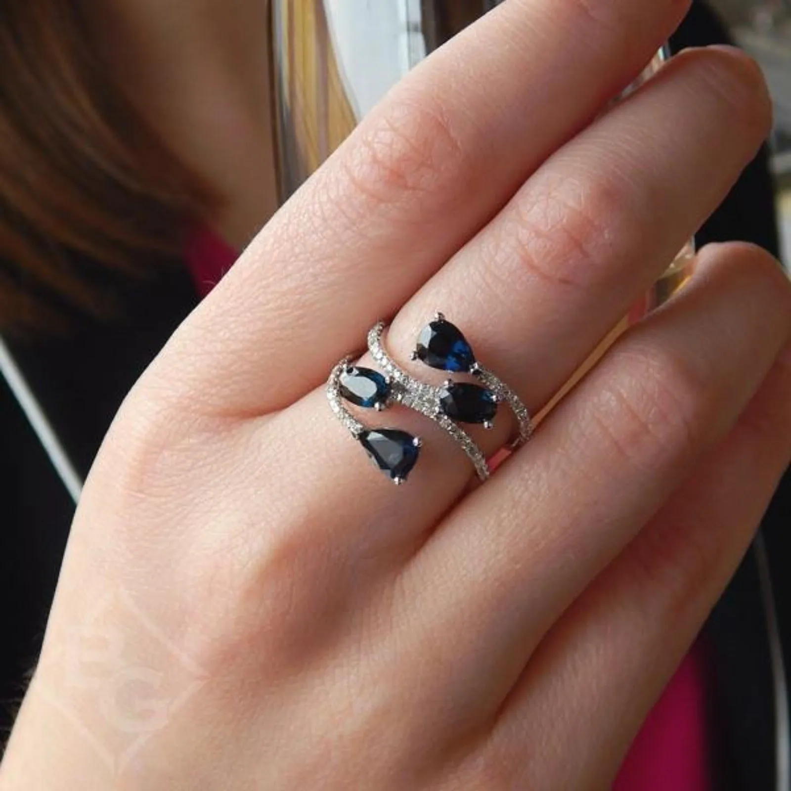 Gabriel & Co. Blue Sapphire & Diamond Right Hand Ring