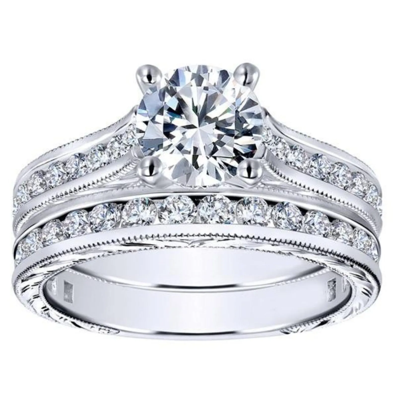 Gabriel & Co. "Abby" Matching Engraved Diamond Wedding Band