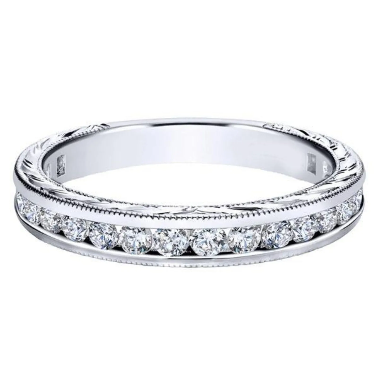 Gabriel & Co. "Abby" Matching Engraved Diamond Wedding Band