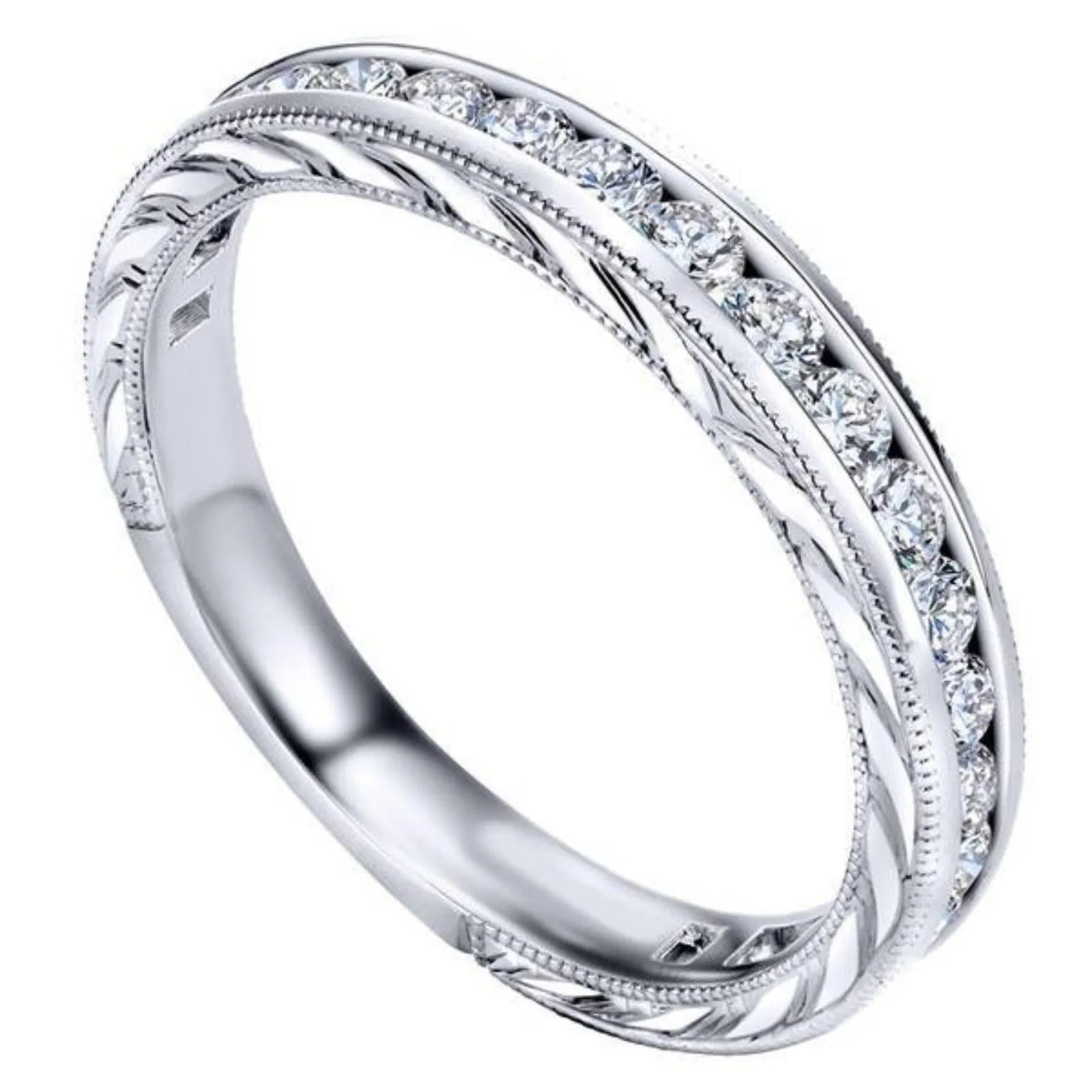 Gabriel & Co. "Abby" Matching Engraved Diamond Wedding Band