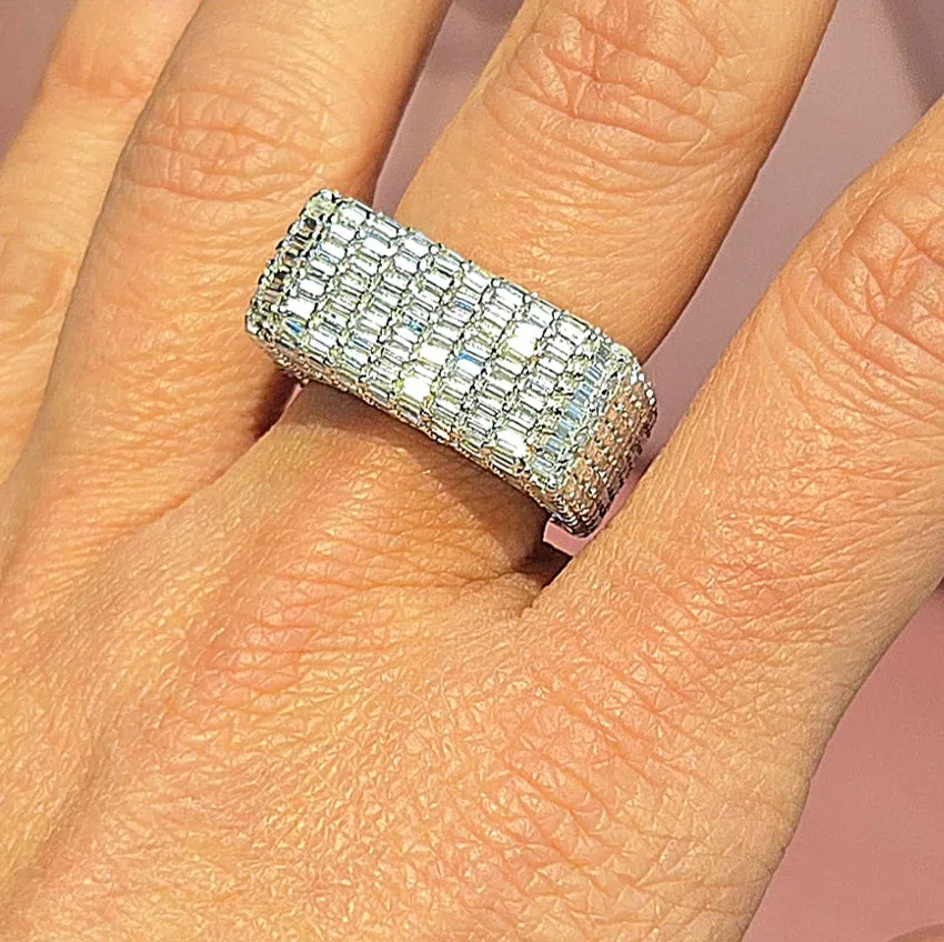 Geometric Elegance Emerald-Cut Lab-Created Moissanite Ring Sterling Silver - M105589