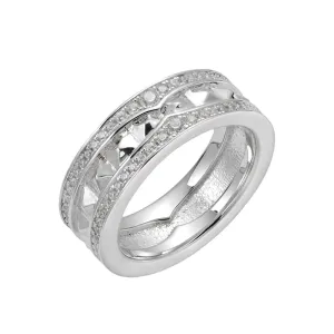 Geometric Elegance Silver Band with Sparkling Cubic Zirconia - C102829