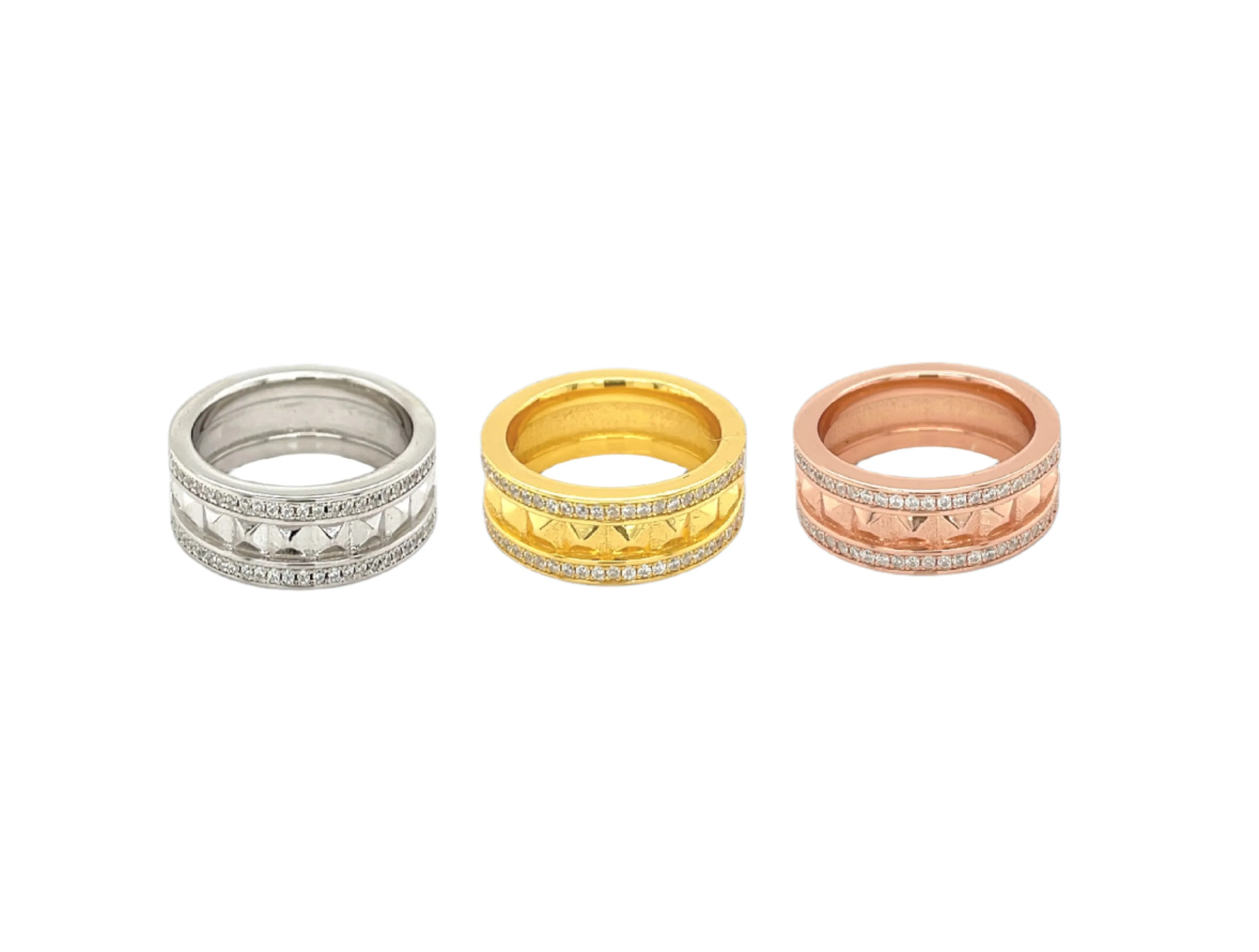 Geometric Elegance Silver Band with Sparkling Cubic Zirconia - C102829