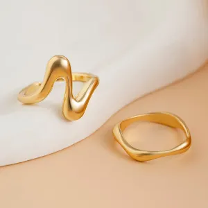 Geometric Minimalist 2Pcs Curved Ring Set