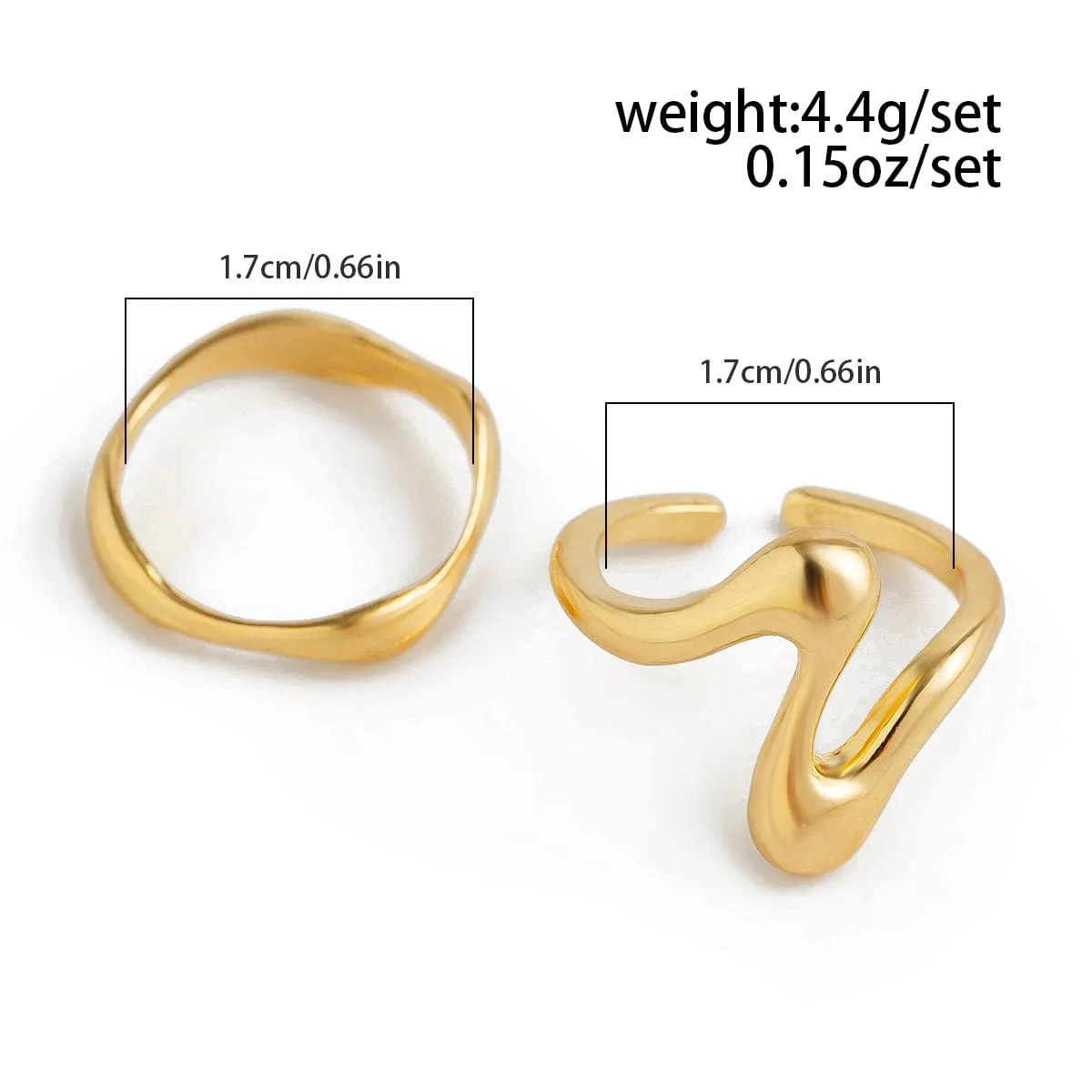 Geometric Minimalist 2Pcs Curved Ring Set