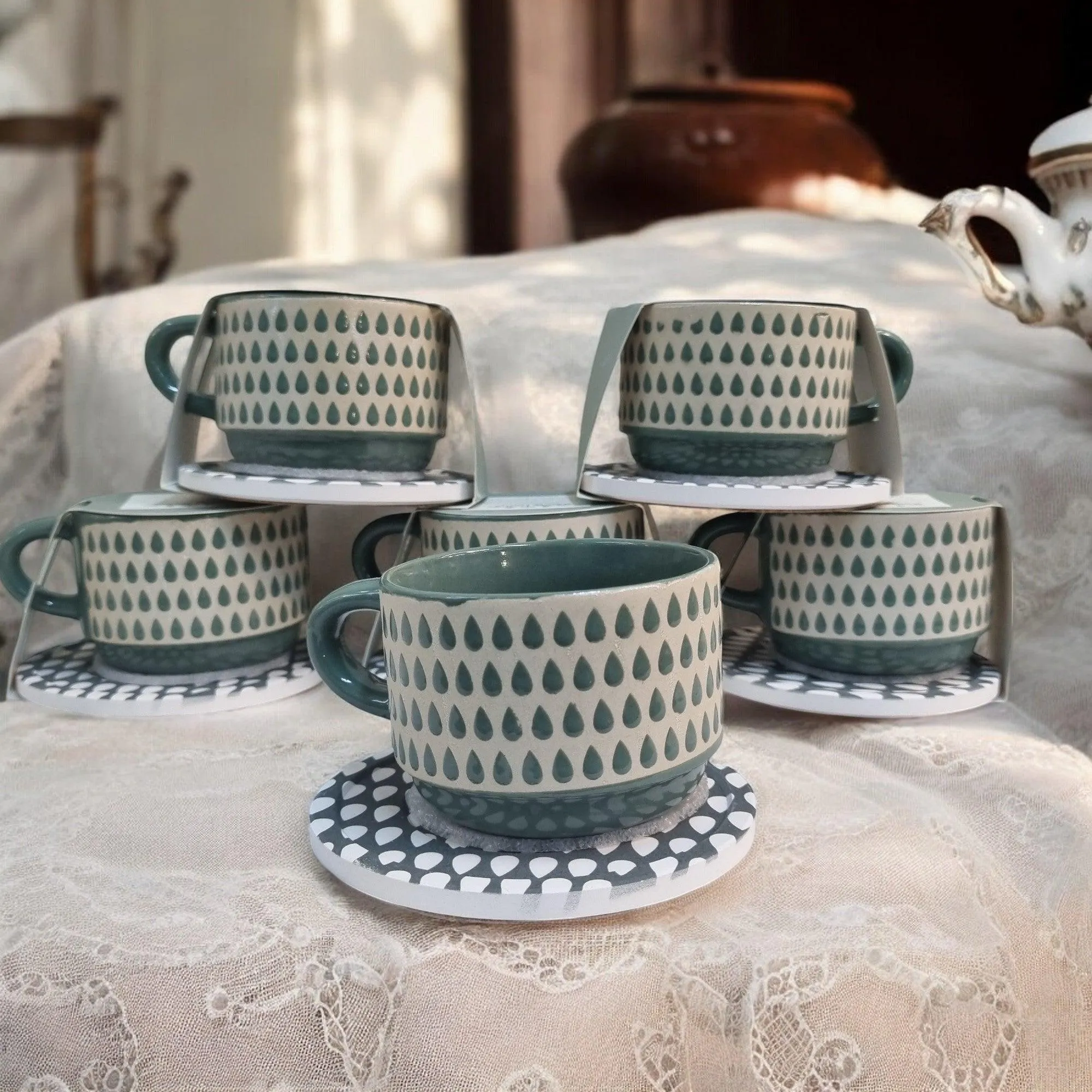 Geometric Pattern Series - Ceramic Mugs with Coasters