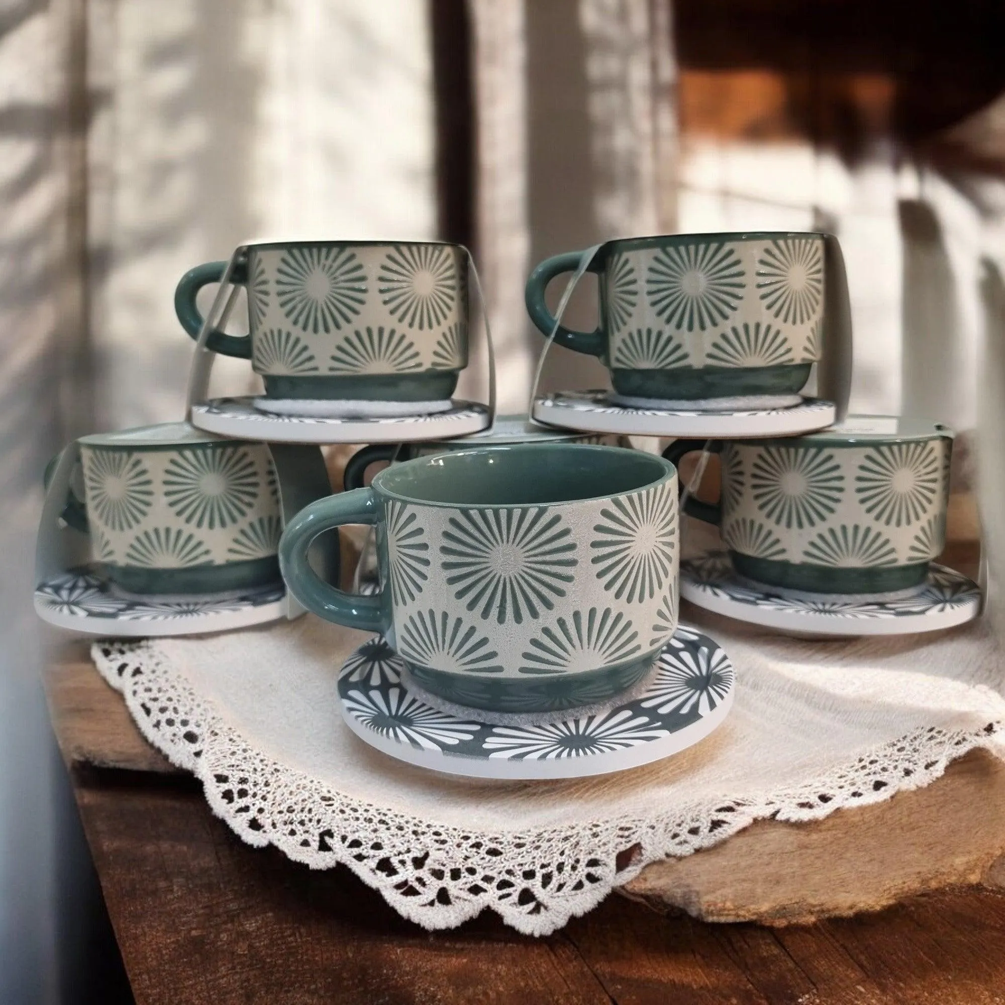 Geometric Pattern Series - Ceramic Mugs with Coasters