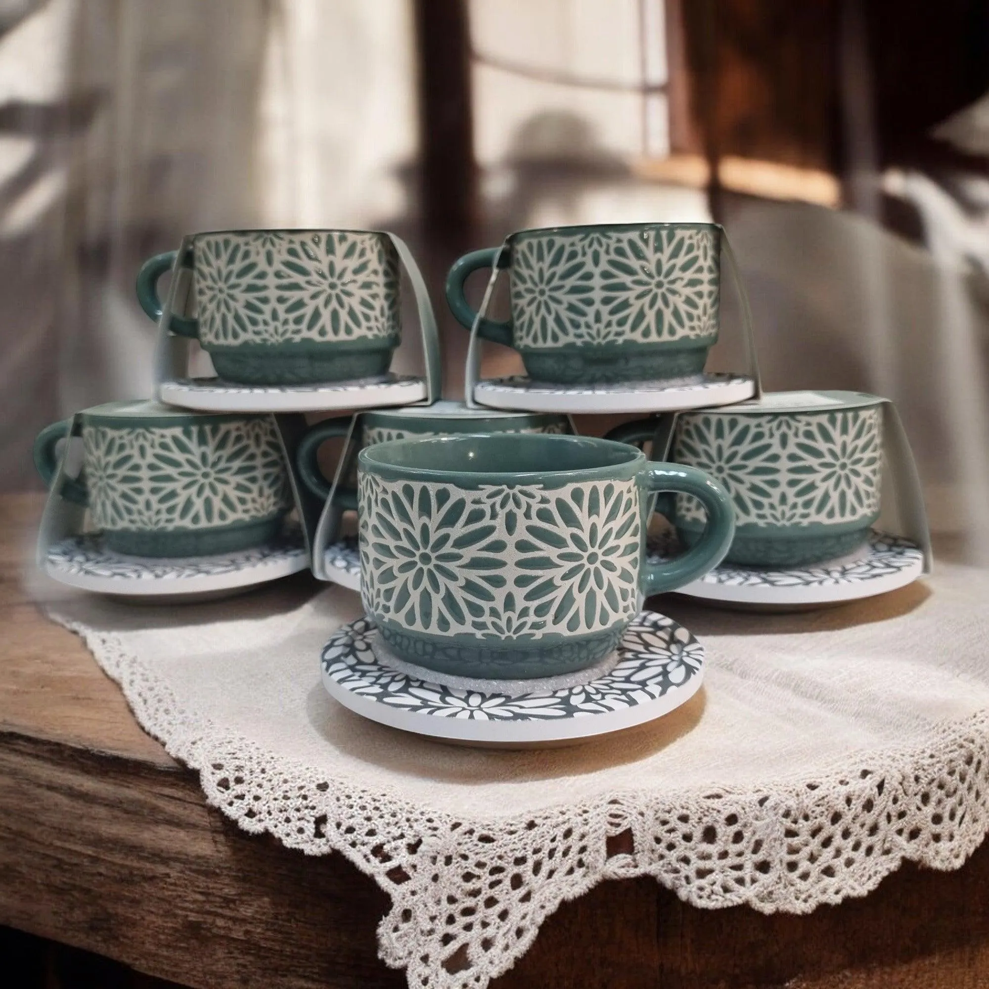 Geometric Pattern Series - Ceramic Mugs with Coasters
