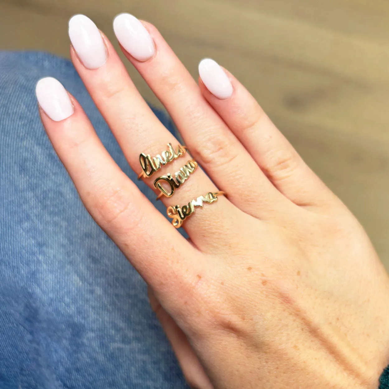 Gold Script Name Ring