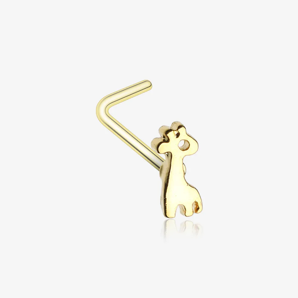 Golden Adorable Dainty Giraffe L-Shaped Nose Ring