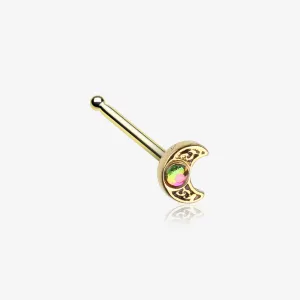 Golden Celtic Crescent Moon Sparkle Nose Stud Ring