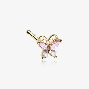 Golden Dainty Butterfly Rose Sparkle Multi-Gem Nose Stud Ring