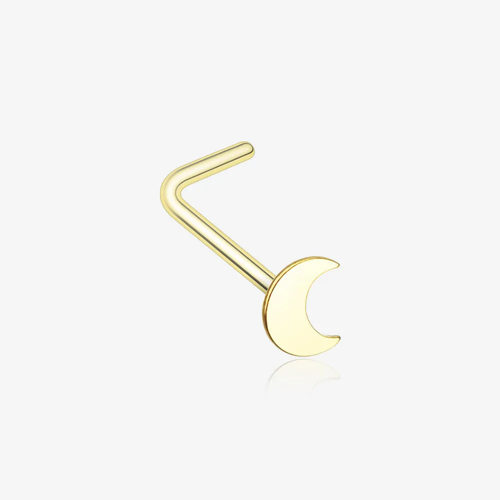 Golden Dainty Crescent Moon Icon L-Shaped Nose Ring
