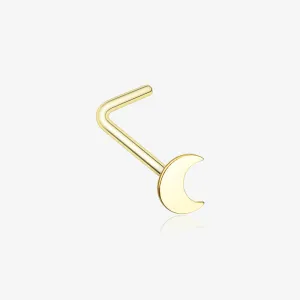 Golden Dainty Crescent Moon Icon L-Shaped Nose Ring