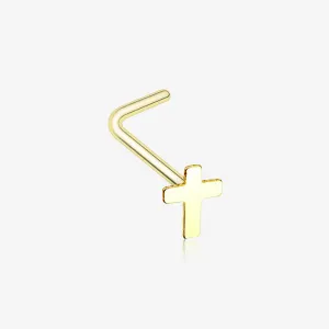 Golden Dainty Cross Icon L-Shaped Nose Ring