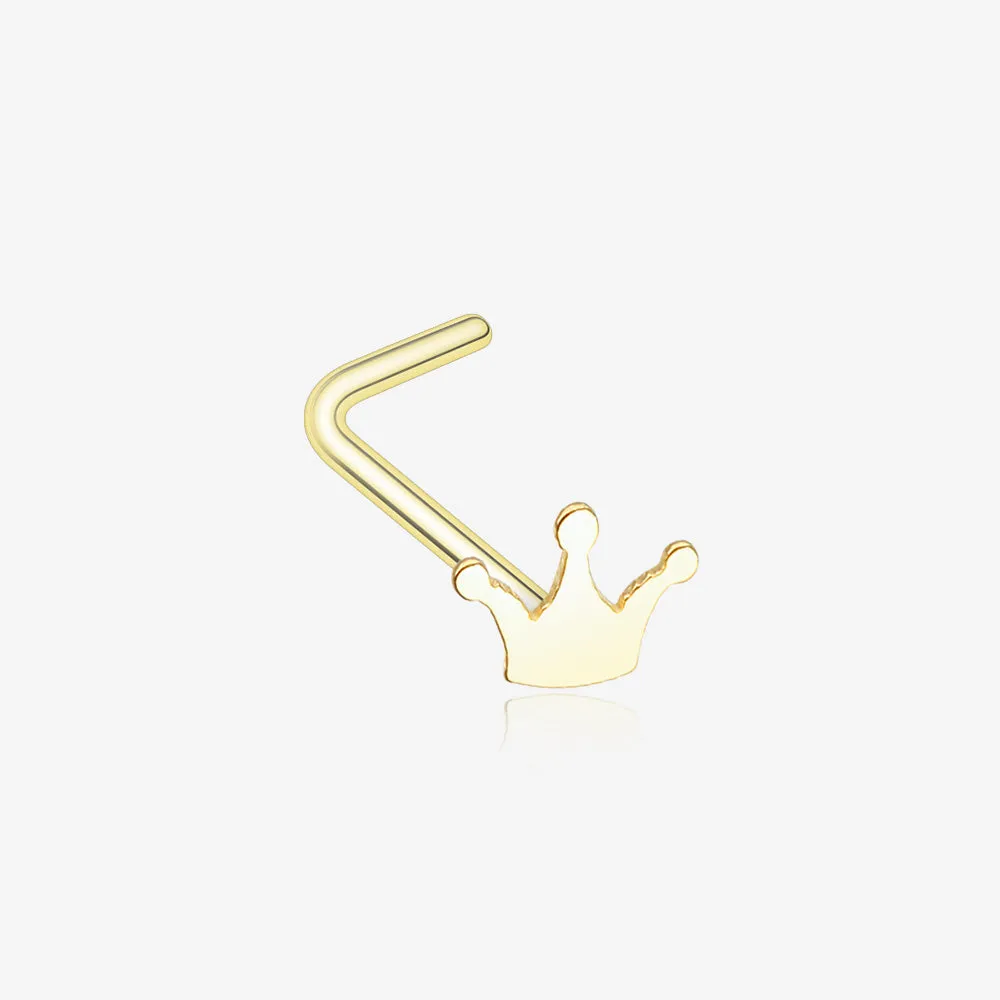 Golden Dainty Princess Crown Icon L-Shaped Nose Ring